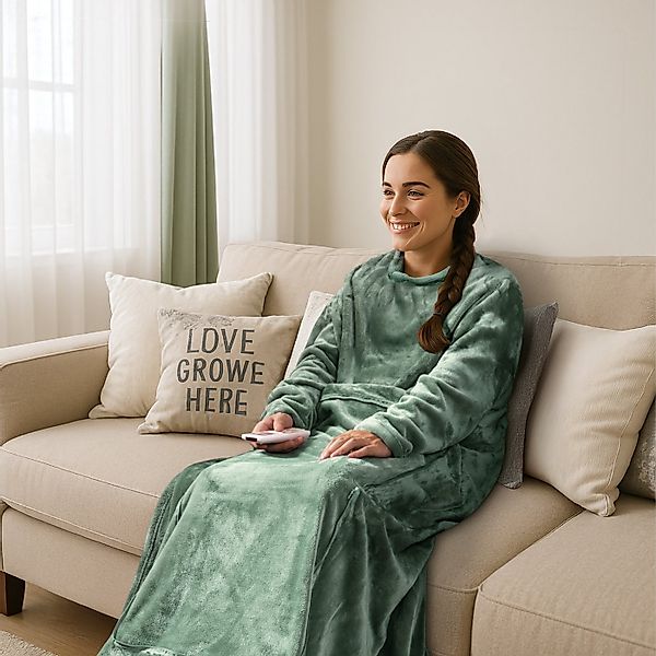 Wohndecke Kuschel Decke zum Anziehen - Deckenpullover - Deckenpulli in Grün günstig online kaufen