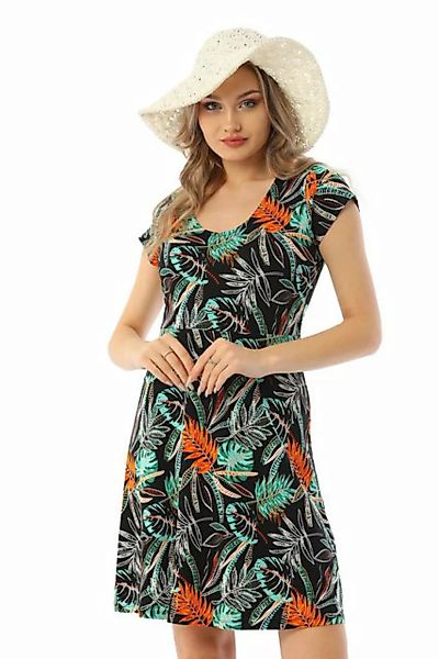 Bongual Jerseykleid Sommerkleid kurze Ärmel mit Palmenblätter Print günstig online kaufen