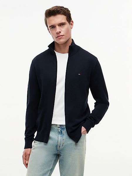 Tommy Hilfiger Strickjacke "ESSENTIAL COTTON ZIP THRU" mit Logostickerei günstig online kaufen
