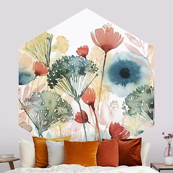 Hexagon Fototapete selbstklebend Wildblumen im Sommer I günstig online kaufen