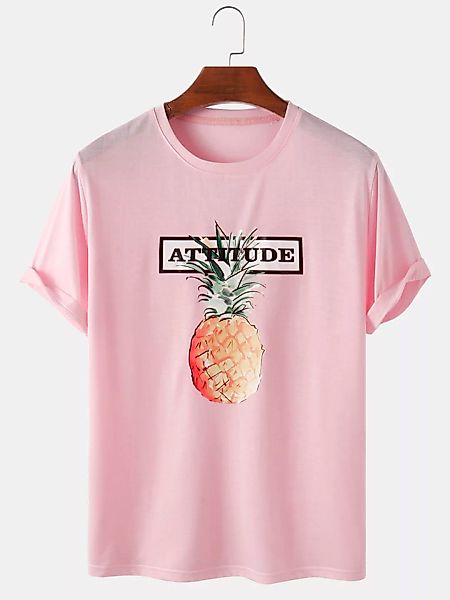 Herren Ananas Print Baumwolle Atmungsaktiv Licht Lässig O-Ausschnitt T-Shir günstig online kaufen