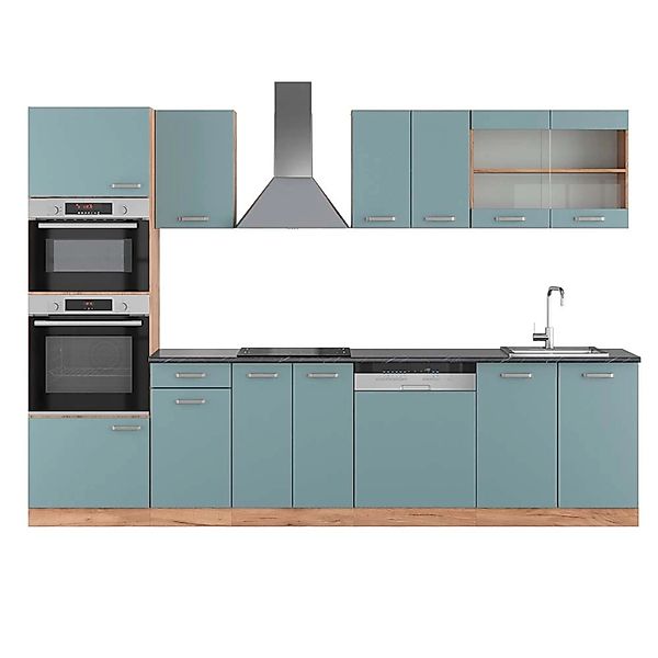 Vicco R-Line Küchenzeile Blau-Grau/Goldkraft Eiche 300 cm mit HochschrankAP günstig online kaufen