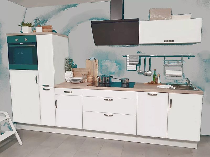 Einbauküche MANKASOLAR 15 Weiß - Schränke montiert/ Küchenzeile 320 cm ohne günstig online kaufen