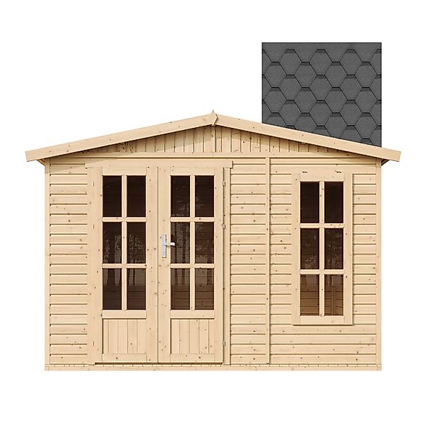 Timbela Gartenhaus Holz M334FB+H334FBBLACK 6,03 m² Dachziegel Schwarz mit B günstig online kaufen
