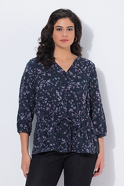 Ulla Popken Longbluse Musselinbluse Blüten A-Linie V-Ausschnitt 3/4-Arm günstig online kaufen