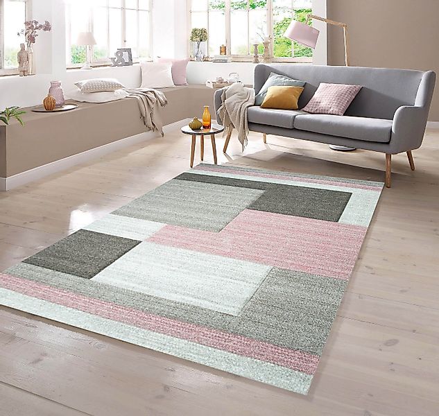 TeppichHome24 Teppich Designer Teppich mit Karo Muster Pastellfarben Rosa C günstig online kaufen
