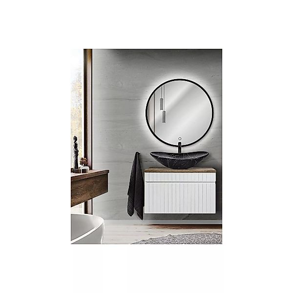 Badmöbel Set mit LED-Spiegel, 80cm Waschbeckenunterschrank mit Aufsatzwasch günstig online kaufen