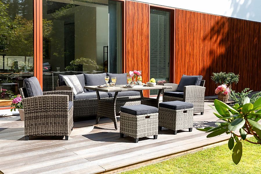 KONIFERA Gartenlounge-Set "Amsterdam" Set, 1x 3er Sofa, 1x 2 Sessel, 2x Hoc günstig online kaufen