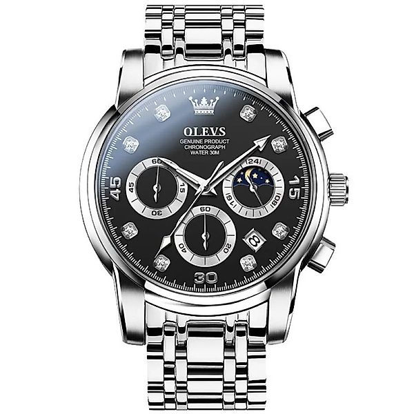 OLEVS Quarzuhr Quarzuhr Herrenuhr Silber/Schwarz Chronograph günstig online kaufen