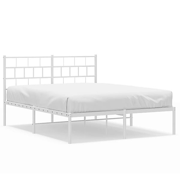 vidaXL Bettgestell, Bettrahmen mit Kopfteil Metall Weiß 135x190 cm günstig online kaufen