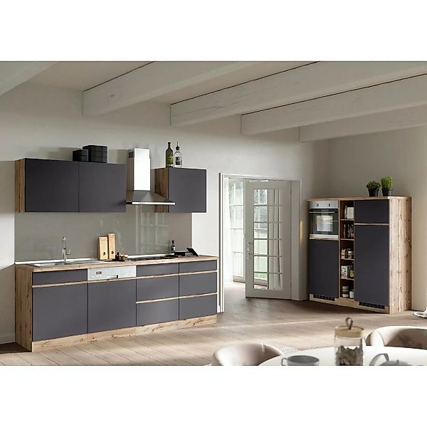 Held Möbel Küchenzeile Turin 390 cm Graphit-Wotaneiche mit E-Geräten günstig online kaufen