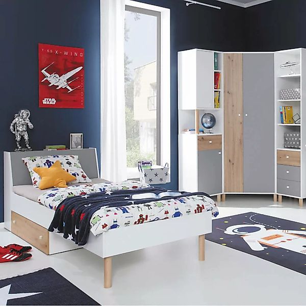 Jugendzimmer Set 4-teilig FAIRFAX-133 mit Jugendbett 90x200cm in weiß mit E günstig online kaufen