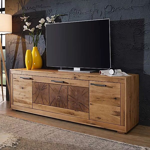 TV Board aus Wildeiche Massivholz rustikalen Look günstig online kaufen