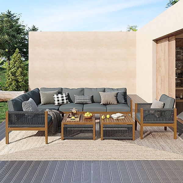 Flieks Gartenlounge-Set, 7-Sitzer Gartenmöbel Seil(2-Sitzer Sofa/3-Sitzer günstig online kaufen