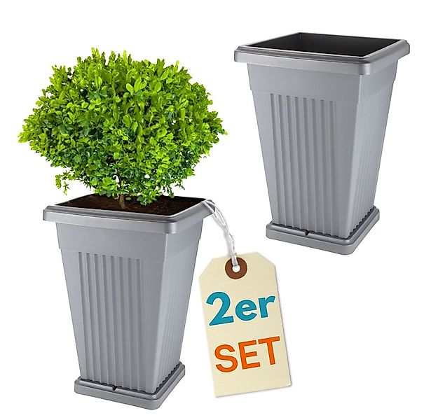 GarPet Pflanzkübel 2er Set Pflanz Kübel Pyramide Groß Außen Blumen Unterset günstig online kaufen
