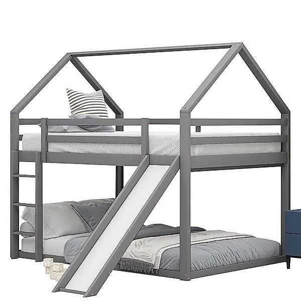 REDOM Etagenbett Hausbett (Grau, 140x200cm, mit Rutsche und Leiter), Ohne M günstig online kaufen