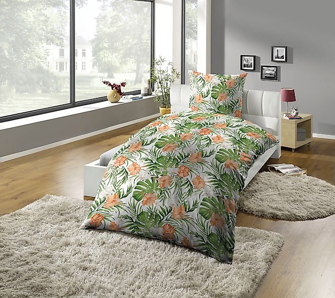 KiNZLER Bettwäsche Mikrofaser-Satin Bettwäsche "Dschungel grün", günstig online kaufen