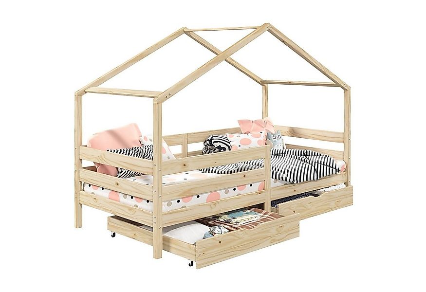 IDIMEX Kinderbett ENA, Hausbett Montessori 90 x 200 Bett Rausfallschutz Kie günstig online kaufen