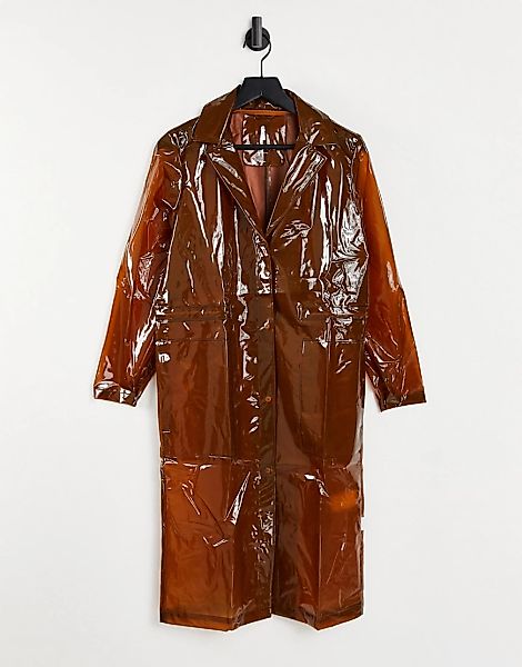 Rains – Transparenter Mantel mit Gurtbändern in glänzendem Bernstein-Rot günstig online kaufen