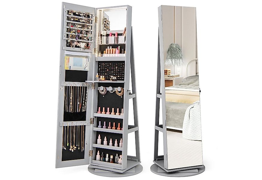 COSTWAY Schmuckschrank mit Ganzkörperspiegel & LED stehend, drehbar, abschl günstig online kaufen