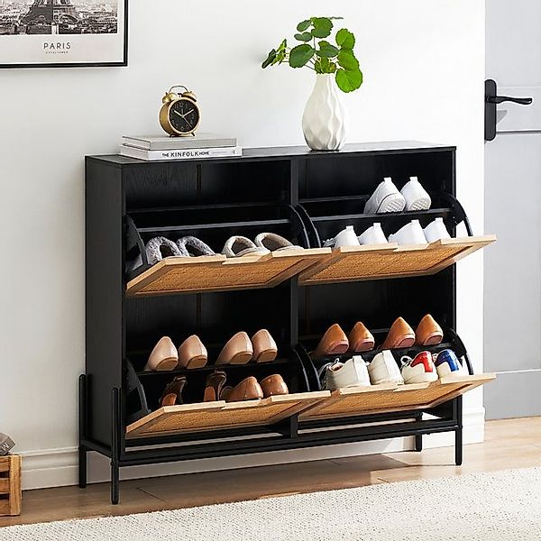 GarveeMore Schuhschrank Schuhkipper Schuhkommode mit 4 Klappen mit 8 Einste günstig online kaufen