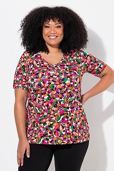 Ulla Popken T-Shirt Longshirt A-Linie V-Ausschnitt Halbarm günstig online kaufen