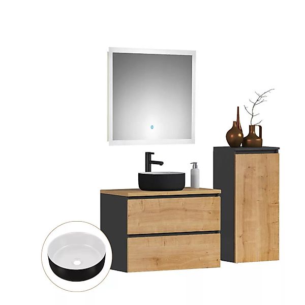 Lomadox Badmöbel Set mit Aufsatzwaschbecken und LED Spiegel MODENA-56 in an günstig online kaufen