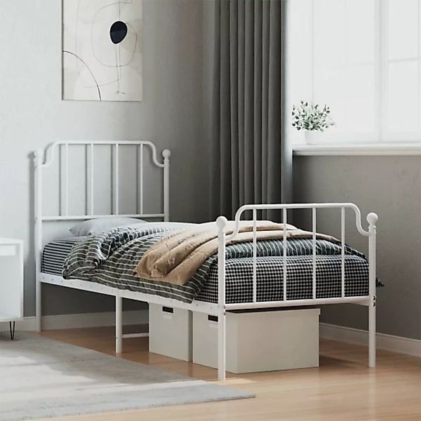 vidaXL Bett Bettgestell mit Kopf- und Fußteil Metall Weiß 75x190 cm günstig online kaufen