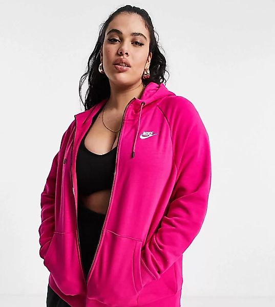Nike Plus – Essential – Fleece-Kapuzenjacke in leuchtendem Rosa-Weiß günstig online kaufen