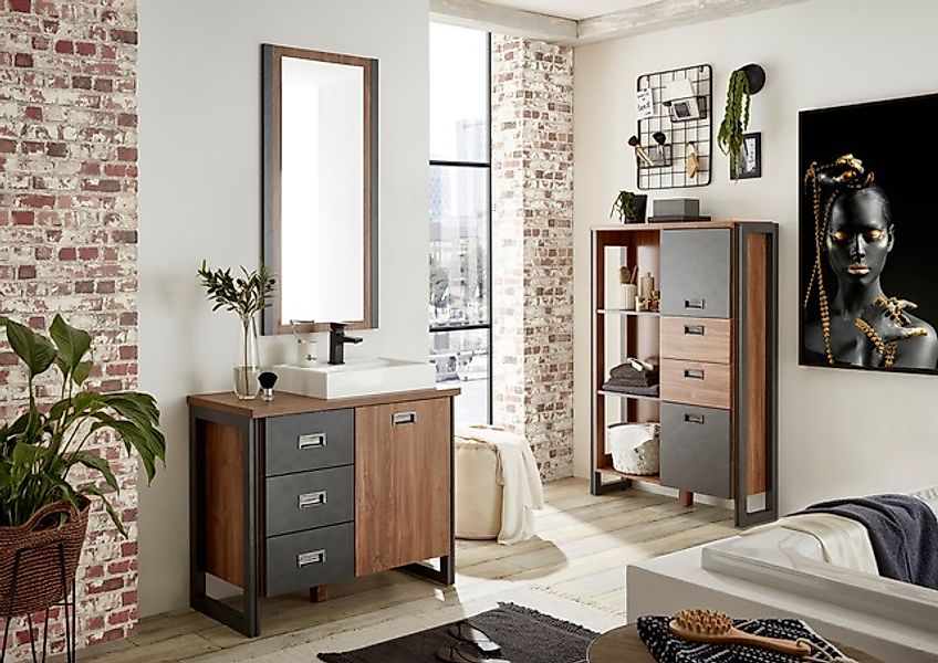 Home affaire Badmöbel-Set »Detroit, Bad im Industrialdesign, 3-teiliges Bad günstig online kaufen