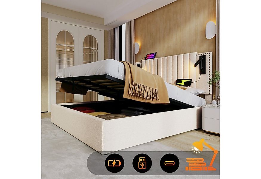 TavilaEcon Boxspringbett Polsterbett mit verstellbarem Kopfteil im Nieten-D günstig online kaufen