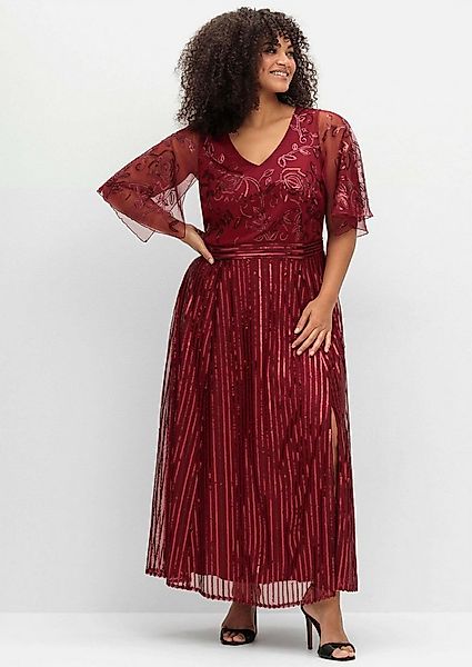 Sheego Etuikleid Abendkleid Kurzarm mit Pailletten und Meshrock günstig online kaufen