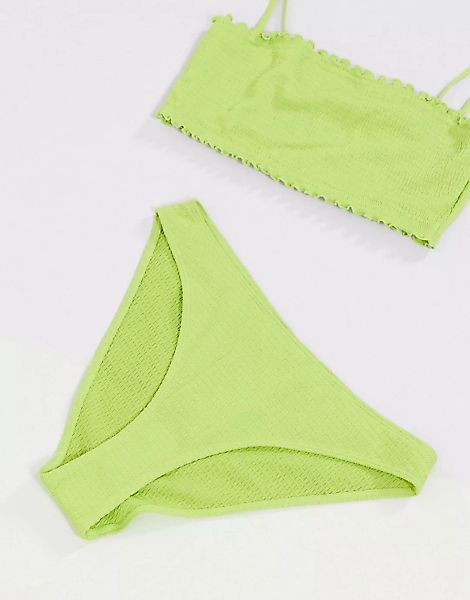 Monki – Nanna – Gesmokte Bikinihose in Grün günstig online kaufen