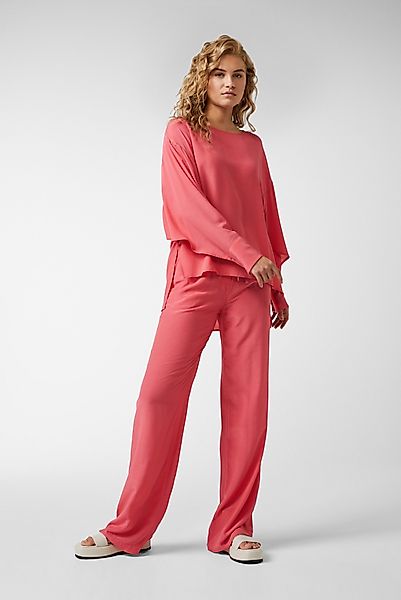 Kragenlose Bluse mit verlängerter Rückenseite aus Viskose Pink günstig online kaufen