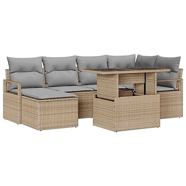 vidaXL 7-Teilige Gartensofagarnitur mit Kissen in Beige aus Poly Rattan 335 günstig online kaufen