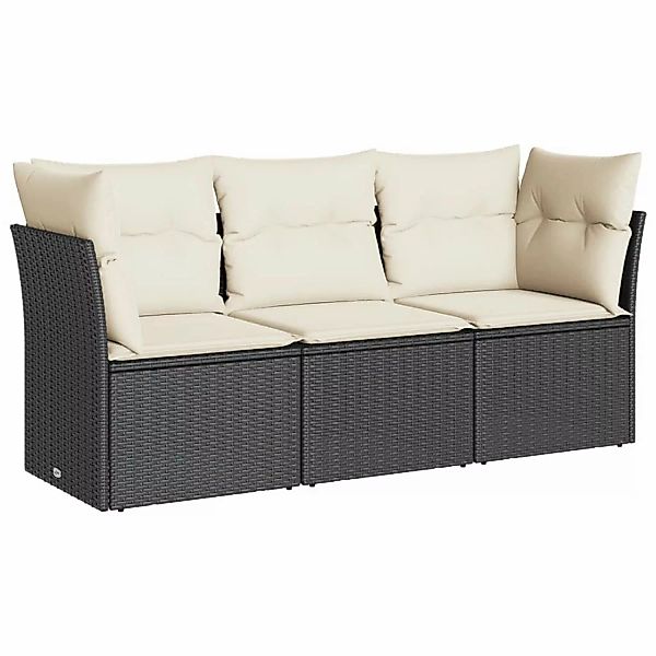 vidaXL 3-tlg Garten-Sofagarnitur mit Kissen Schwarz Poly Rattan Modell 10 günstig online kaufen