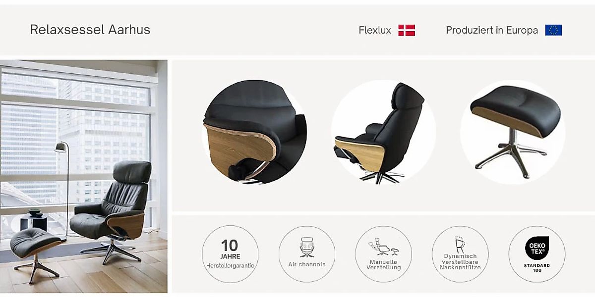 FLEXLUX Relaxsessel "Aarhus, Gepolsterter Funktionssessel, Skandinavisch de günstig online kaufen