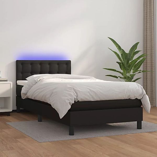 Vidaxl Boxspringbett Mit Matratze & Led Schwarz 100x200 Cm Kunstleder günstig online kaufen