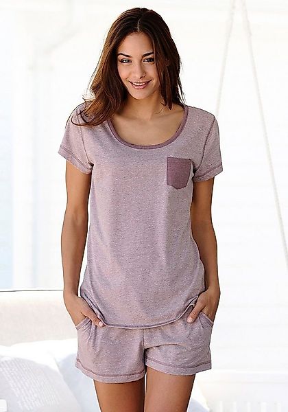 Arizona Shorty 2 tlg. meliert mit Rundhalsausschnitt Brusttasche günstig online kaufen