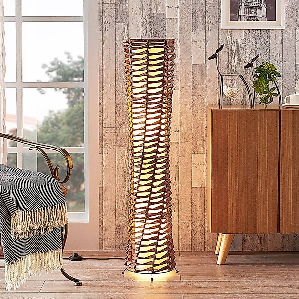 Lindby Stehlampe Joas, 110 cm, Papier, Textil, braun günstig online kaufen