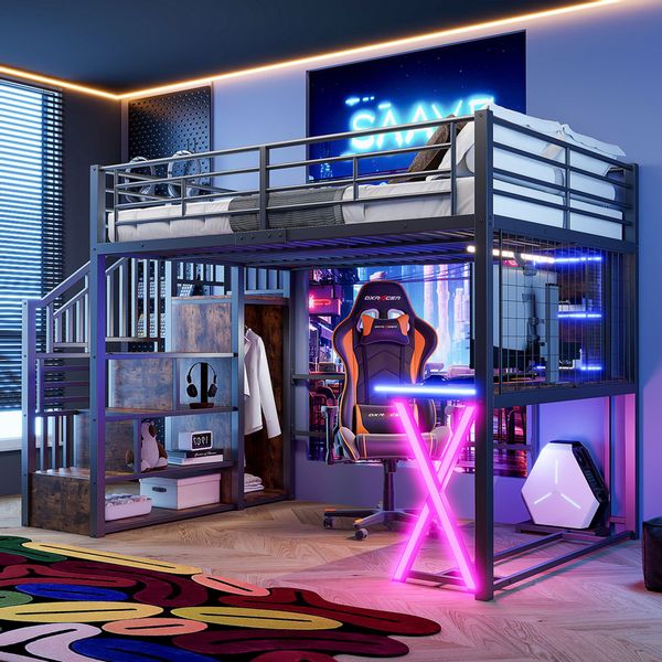 Flieks Hochbett LED Metallbett 140x200 mit günstig online kaufen