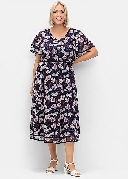 Sheego Etuikleid Kleid Kurzarm mit Blumendruck und Flügelärmeln günstig online kaufen