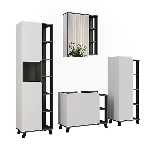 Vicco Badmöbel-Set Karen Anthrazit/Weiß 4 Teile günstig online kaufen