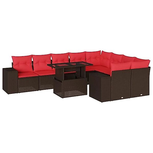 vidaXL 10-Tlg Gartensofa-Set mit Kissen Braun Polyrattan 3269394 günstig online kaufen