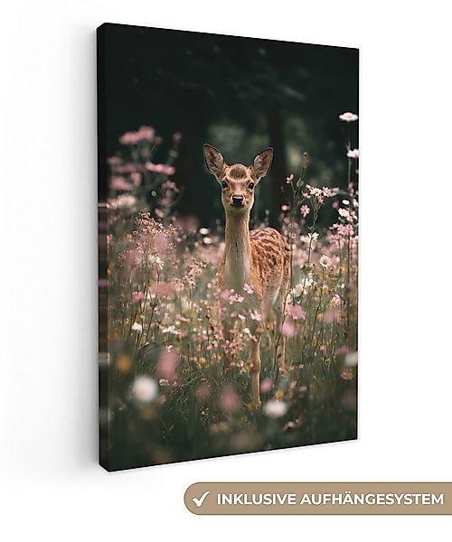 OneMillionCanvasses® Leinwandbild Hirsche - Wildblumen - Wald, Fotodruck (1 günstig online kaufen