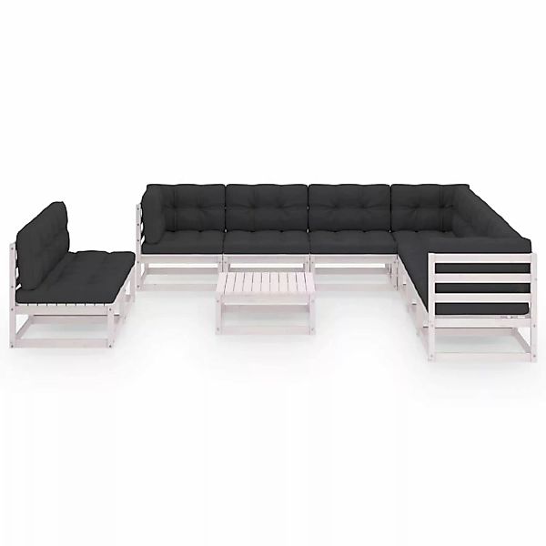 10-tlg. Garten-lounge-set Mit Kissen Weiß Kiefer Massivholz günstig online kaufen