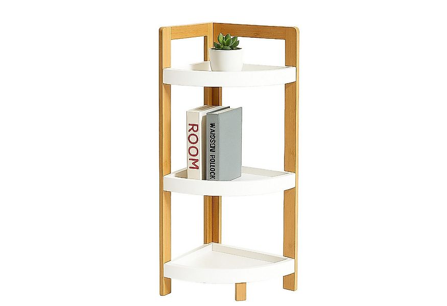 relaxdays Eckregal Bambus Eckregal mit Ablagen, Natur-Weiß günstig online kaufen