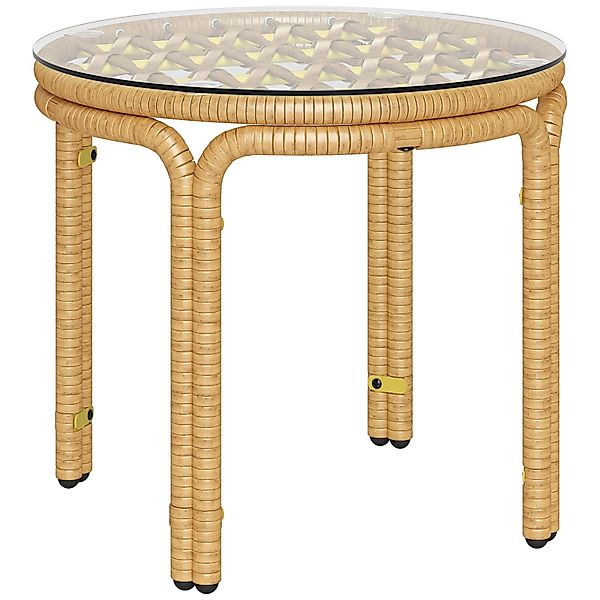 Outsunny Rattan-Beistelltisch Stahl PE-Rattan 50 x 44H cm Gelb günstig online kaufen