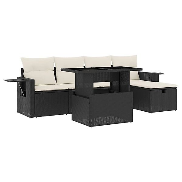 vidaXL 6-Tlg Garten-Sofagarnitur mit Kissen Schwarz Poly Rattan 3274966 günstig online kaufen