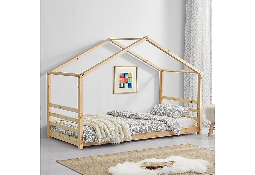 en.casa Kinderbett, »Vardø« Hausbett aus Kiefernholz 90x200 cm naturfarben, günstig online kaufen